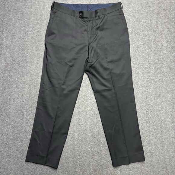 Faconnable Wool Dress Pants Mens 36R (39x29.5) Black Flat Front Straight Classy - Picture 1 of 8